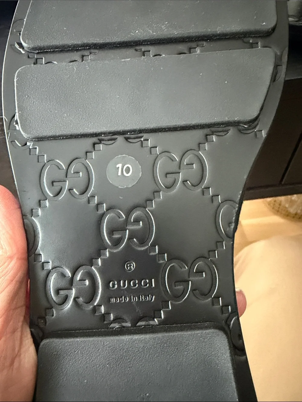 Gucci Men’s Black Embossed Logo Slide Sandals